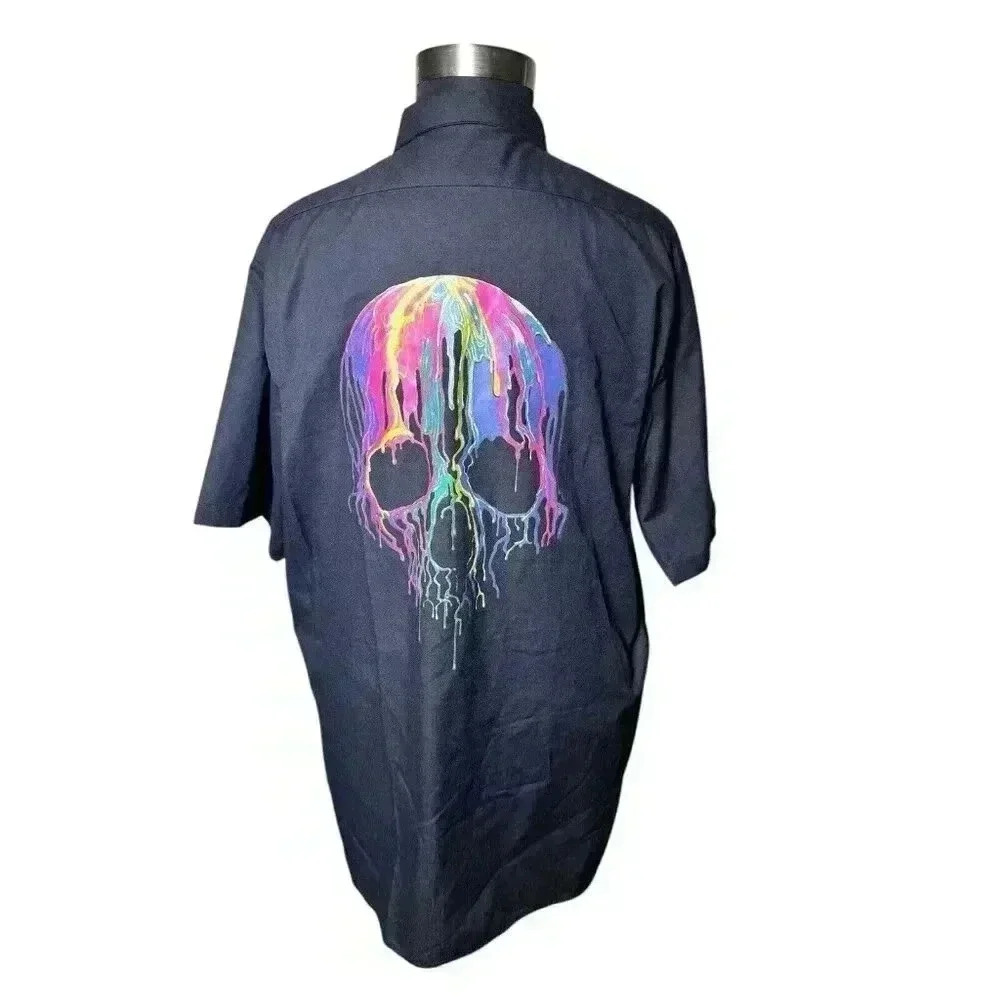 Dickies Authentic Workwear Shirt 2XL Melting Skull Short Sleeve Button Down Blk
